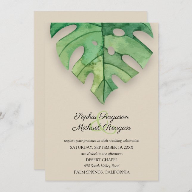 Tropical Monstera Leaf Wedding Invitations (Front/Back)