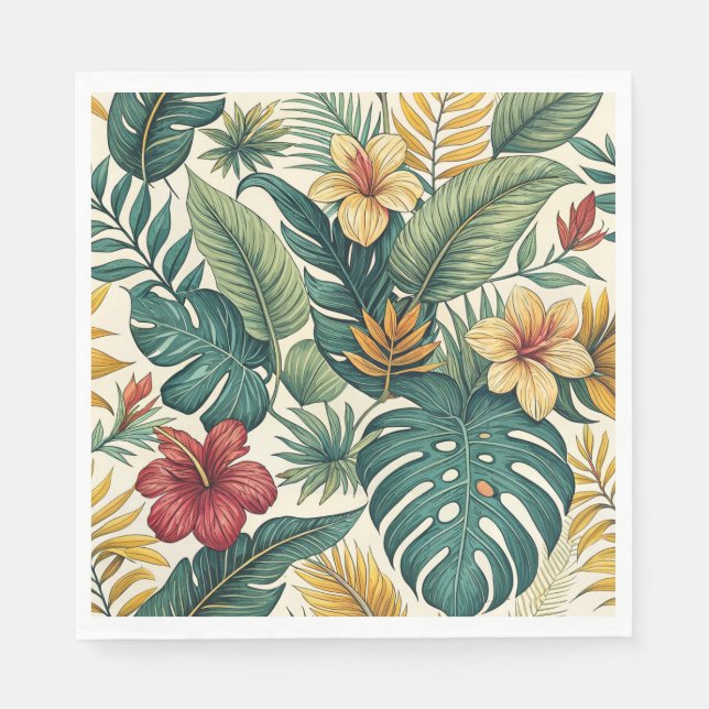 Tropical Monstera Leaf With Hibiscus  Napkin (Front)
