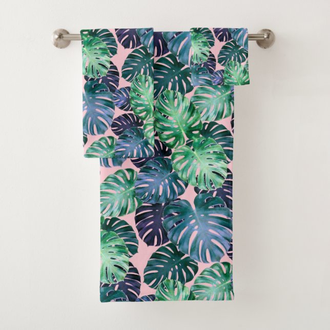 Tropical Monstera Leaves   Bath Towel Set (Insitu)