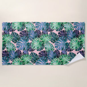 Tropical Monstera Leaves Beach Towel