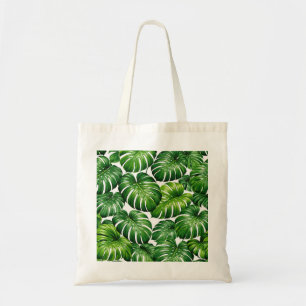 Tropical Monstera Leaves Botanical Green Pattern Tote Bag