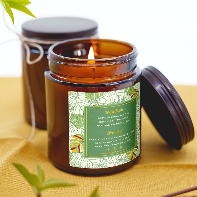 Tropical Monstera Leaves Candle Warning Label (Creator Uploaded)