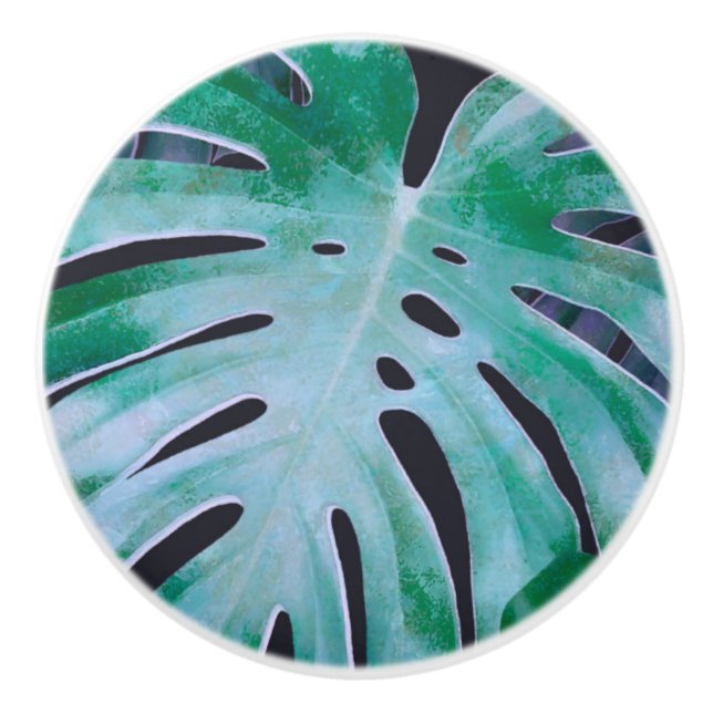 Tropical Monstera Leaves Ceramic Knob (Front)
