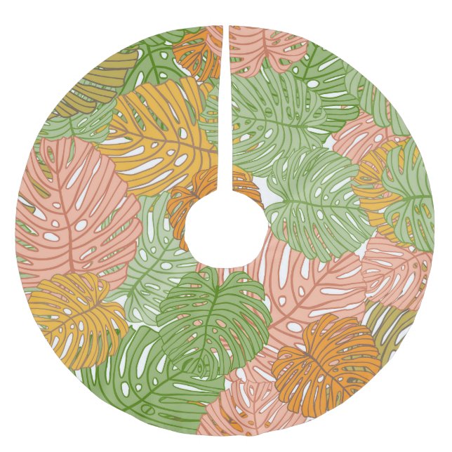 Tropical monstera leaves, colourful seamless patte brushed polyester tree skirt (Front)