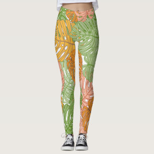 Tropical monstera leaves, colourful seamless patte leggings