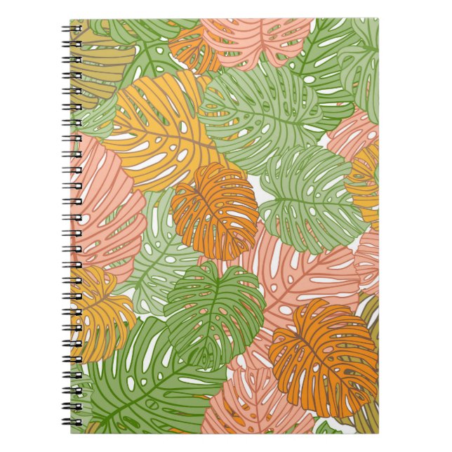 Tropical monstera leaves, colourful seamless patte notebook (Front)