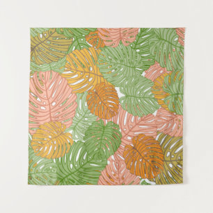 Tropical monstera leaves, colourful seamless patte tapestry