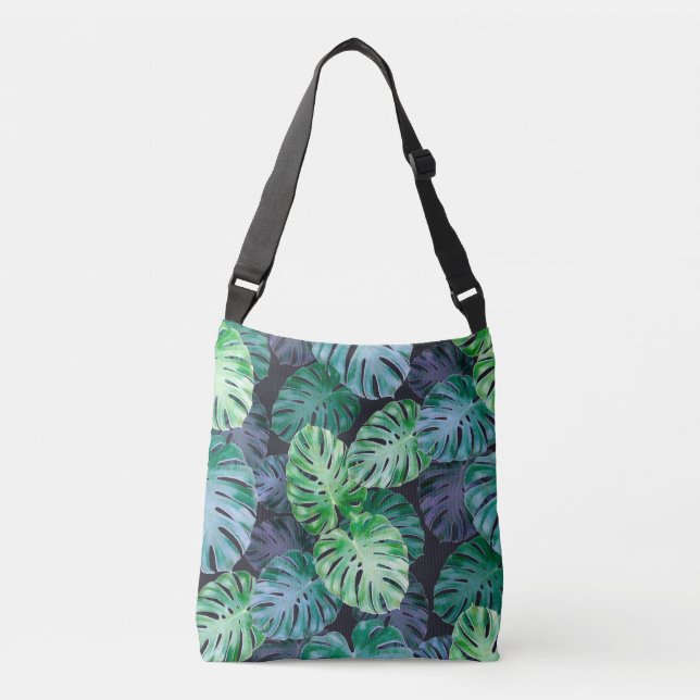 Tropical Monstera Leaves Crossbody Bag (Front)