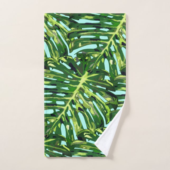 Tropical Monstera Leaves - Exotic Bath Towel Set (Hand Towel)