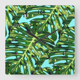Tropical Monstera Leaves - Exotic Square Wall Clock