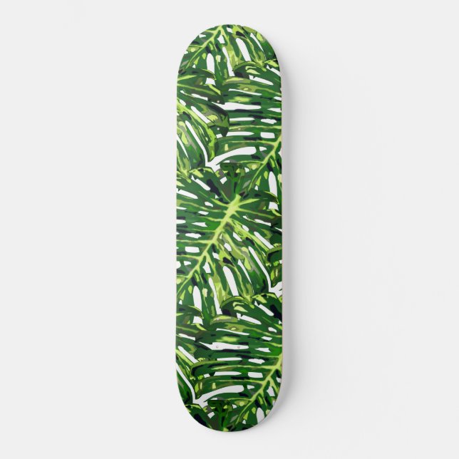 Tropical Monstera Leaves - Exotic Travel Skateboard (Front)