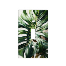 Tropical Monstera Leaves Frame Light Switch Cover