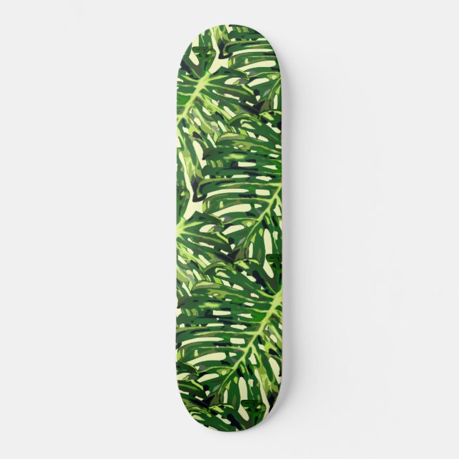 Tropical Monstera Leaves - Green Travel Skateboard (Front)