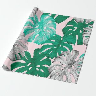 Tropical monstera leaves hand drawn illustration p wrapping paper