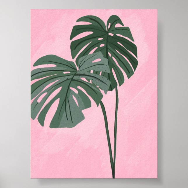 Tropical Monstera Leaves Illustration Poster (Front)