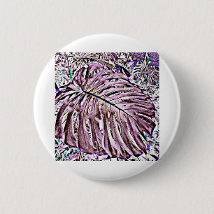 Tropical Monstera Leaves in Purple 6 Cm Round Badge