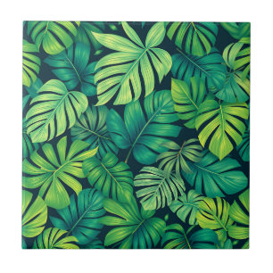 Tropical Monstera Leaves Jungle Pattern Tile