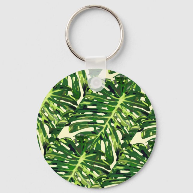 Tropical Monstera Leaves Key Ring (Front)