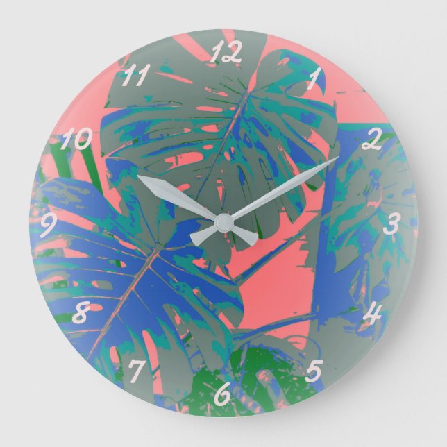 Tropical Monstera Leaves Large Clock (Front)