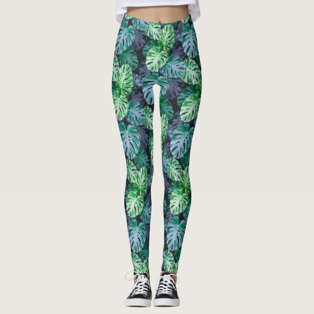 Tropical Monstera Leaves Leggings (Front)