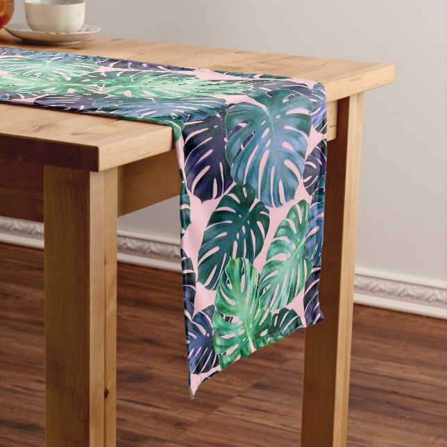 Tropical Monstera Leaves Long Table Runner (In Situ)