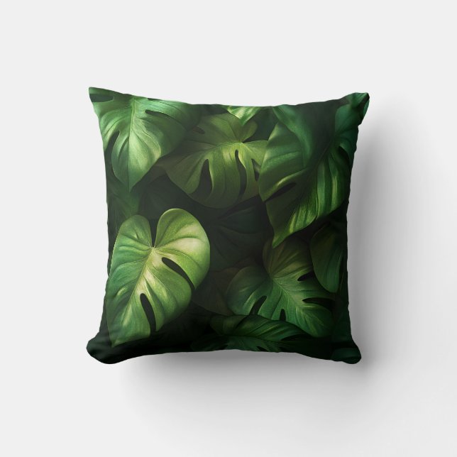 Tropical Monstera Leaves - Luxury Green Design Cushion (Front)