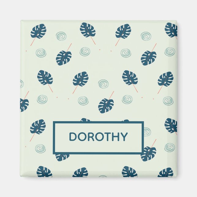 Tropical monstera leaves monogram on blue magnet (Front)