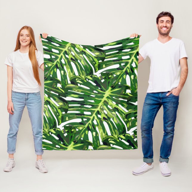 Tropical Monstera Leaves - Nature Fleece Blanket (In Situ)