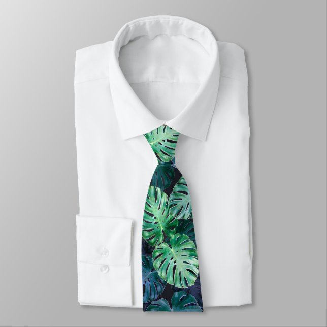 Tropical Monstera Leaves  Neck Tie (Tied)
