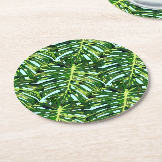 Tropical Monstera Leaves  Paper Coaster Your Colou (Angled)