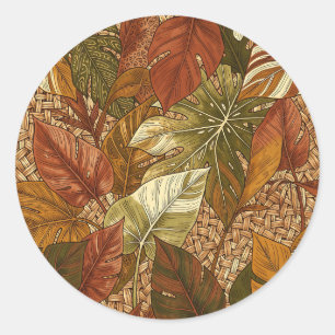 Tropical Monstera Leaves Rust Green Botanical Classic Round Sticker