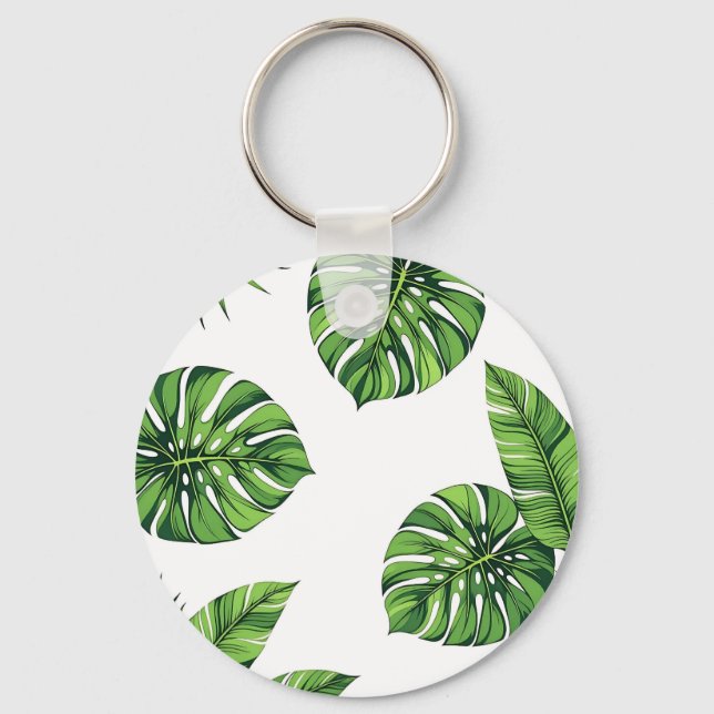 Tropical Monstera Leaves Seamless Pattern Green Key Ring (Front)