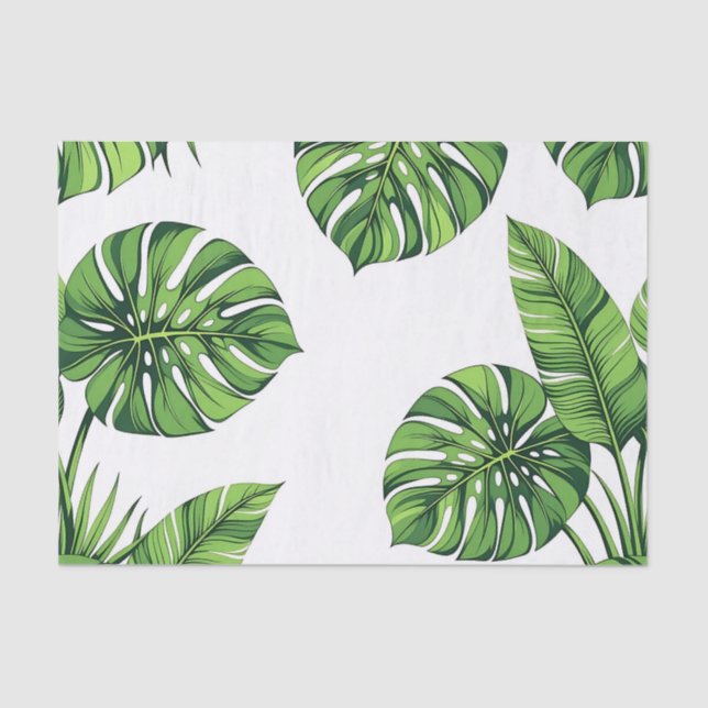 Tropical Monstera Leaves Seamless Pattern Green Tissue Paper (Front)