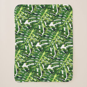 Tropical Monstera Leaves Sherpa Blanket