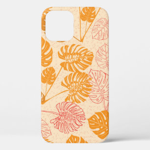 Tropical monstera leaves. silhouette drawing Seaml iPhone 12 Case