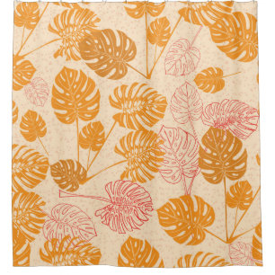 Tropical monstera leaves. silhouette drawing Seaml Shower Curtain