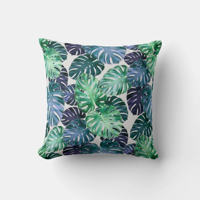 Tropical Monstera Leaves Throw Pillow (Front)