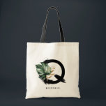 Tropical Monstera Letter Q Monogram Bridesmaid Tote Bag<br><div class="desc">Customisable letter Q monogram tote bag featuring watercolor tropical monstera leaf,  faux gold foil leaf and black watercolor brush accents. Personalise this tropical monogram tote bag by adding your name or other details. This boho letter Q monogram bag will be perfect as a gift. Other letters are available.</div>