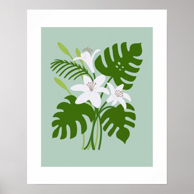 Tropical Monstera Lily Bouquet Poster (Front)