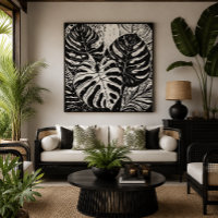 Tropical Monstera Linocut style art