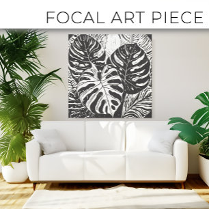 Tropical Monstera Linocut style art Canvas Print