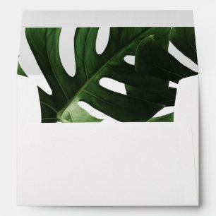 Tropical Monstera Marble 5x7 Wedding Invitation Envelope