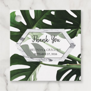 Tropical Monstera Marble Wedding Gift Favour Tags
