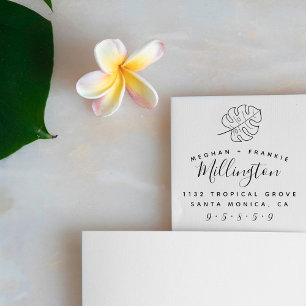 Tropical Monstera   Married Couple Return Address Self-inking Stamp
