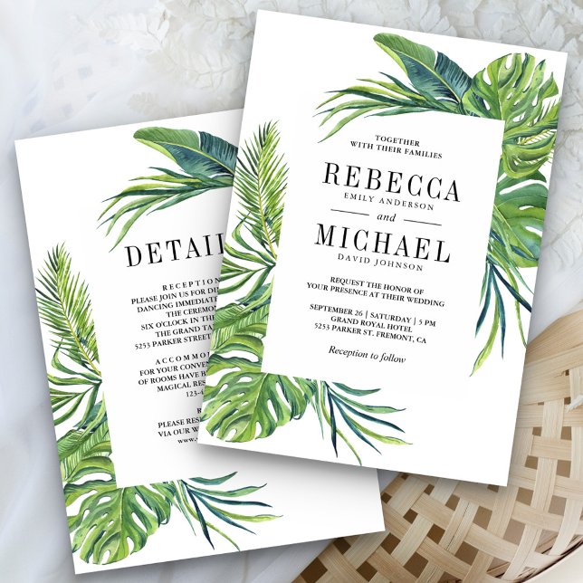 Tropical Monstera Palm All in One Wedding Invitation (Creator Uploaded)