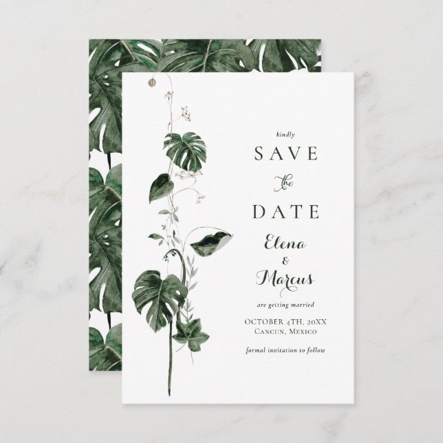 Tropical Monstera Palm Botanicals Save The Date (Front/Back)