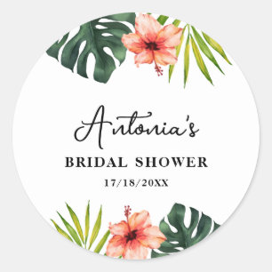 Tropical Monstera Palm Bridal Shower  Classic Round Sticker