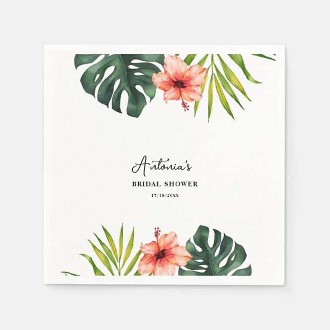Tropical Monstera Palm Bridal Shower  Napkin (Front)