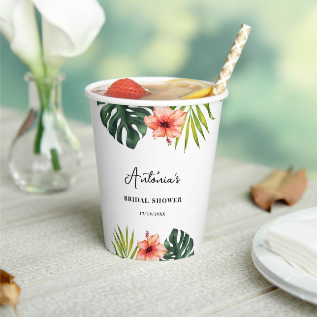 Tropical Monstera Palm Bridal Shower  Paper Cups (Insitu)