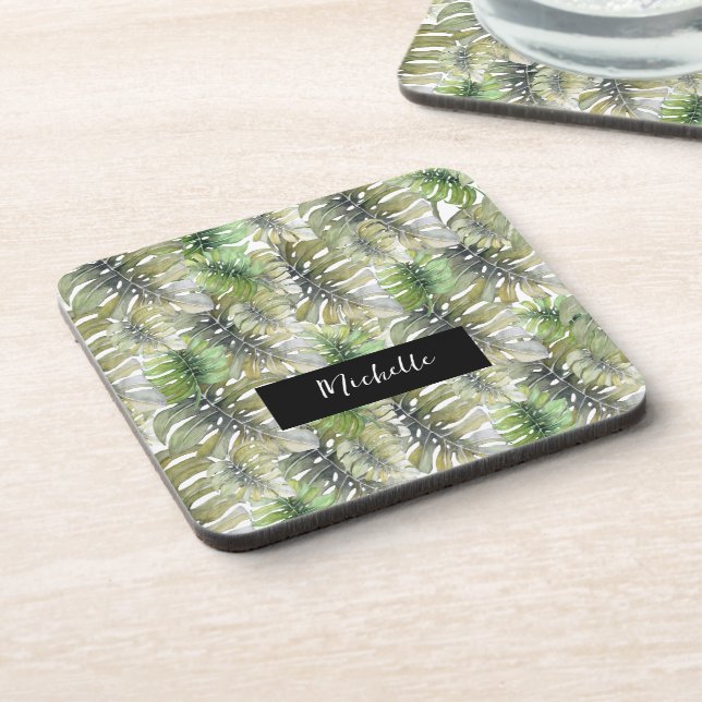 Tropical Monstera Palm Green Coaster (Left Side)